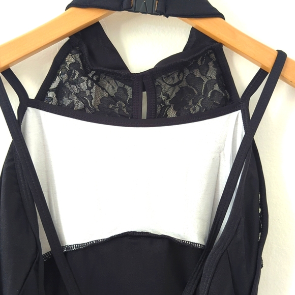 (3) NWT New Black Mesh Lace Halter Leotard Dance Gymnastics Bodysuit Sz Medium - Picture 8 of 12